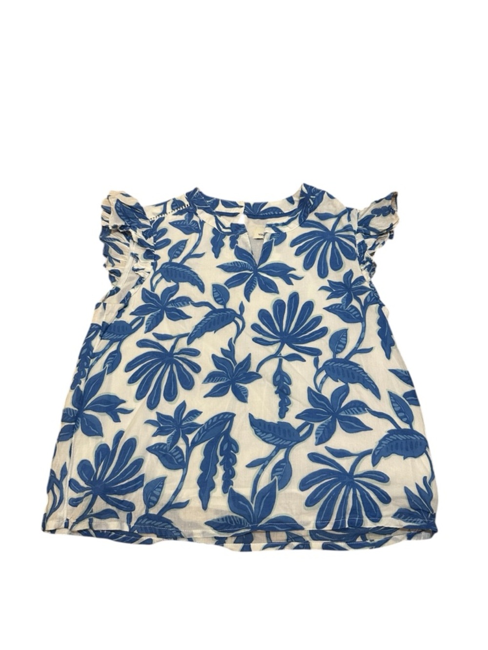 Vineyard Vines Girls S/S Flutter Ruffle Top with Blue/White Floral Print, Small